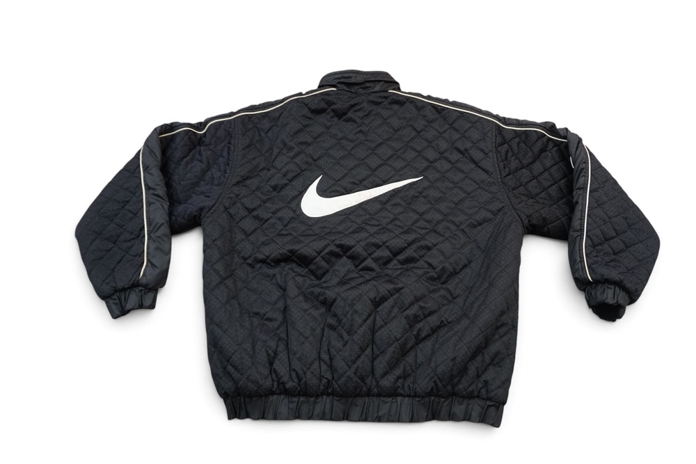 Vintage Nike Quilted Jacket Boys XL 16-18 Black Swoosh Full Zip Taiwan Coat